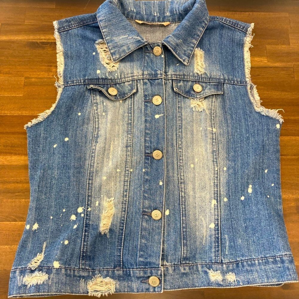 Highway Jean Vest With Bleach Pattern. Size Large. - image 1